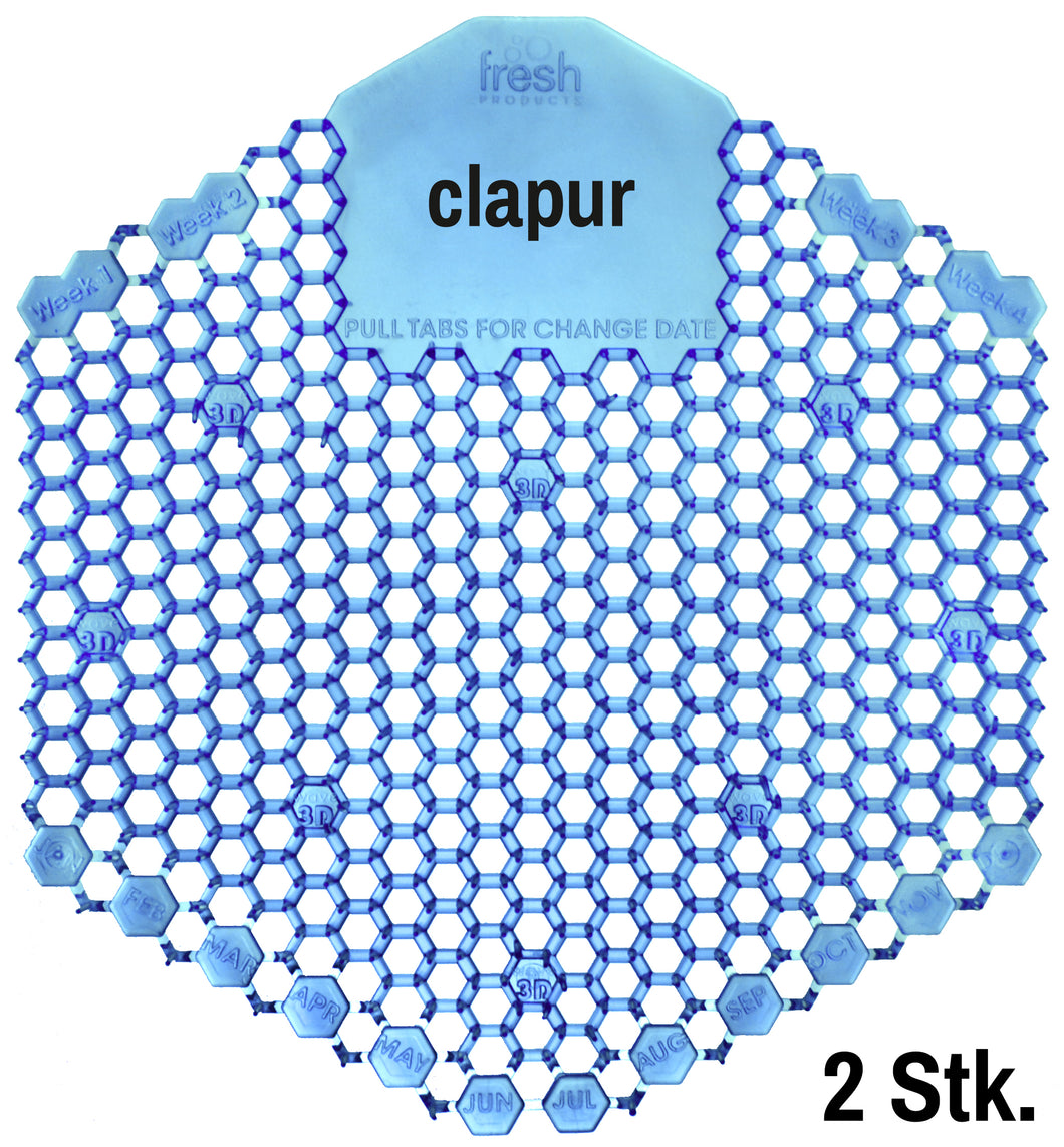 clapur Urinalsieb (2 Stk.) Duft Baumwollblüte, Spritzschutz doppelseitig, für jedes Pissoir, eckig, 2x blau